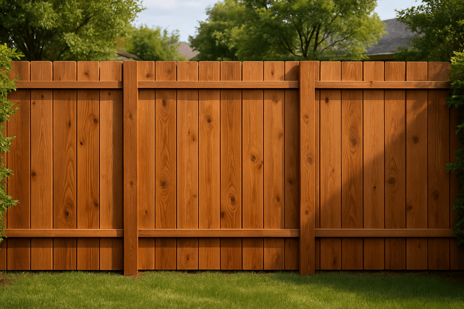 Wood privacy fence along a backyard