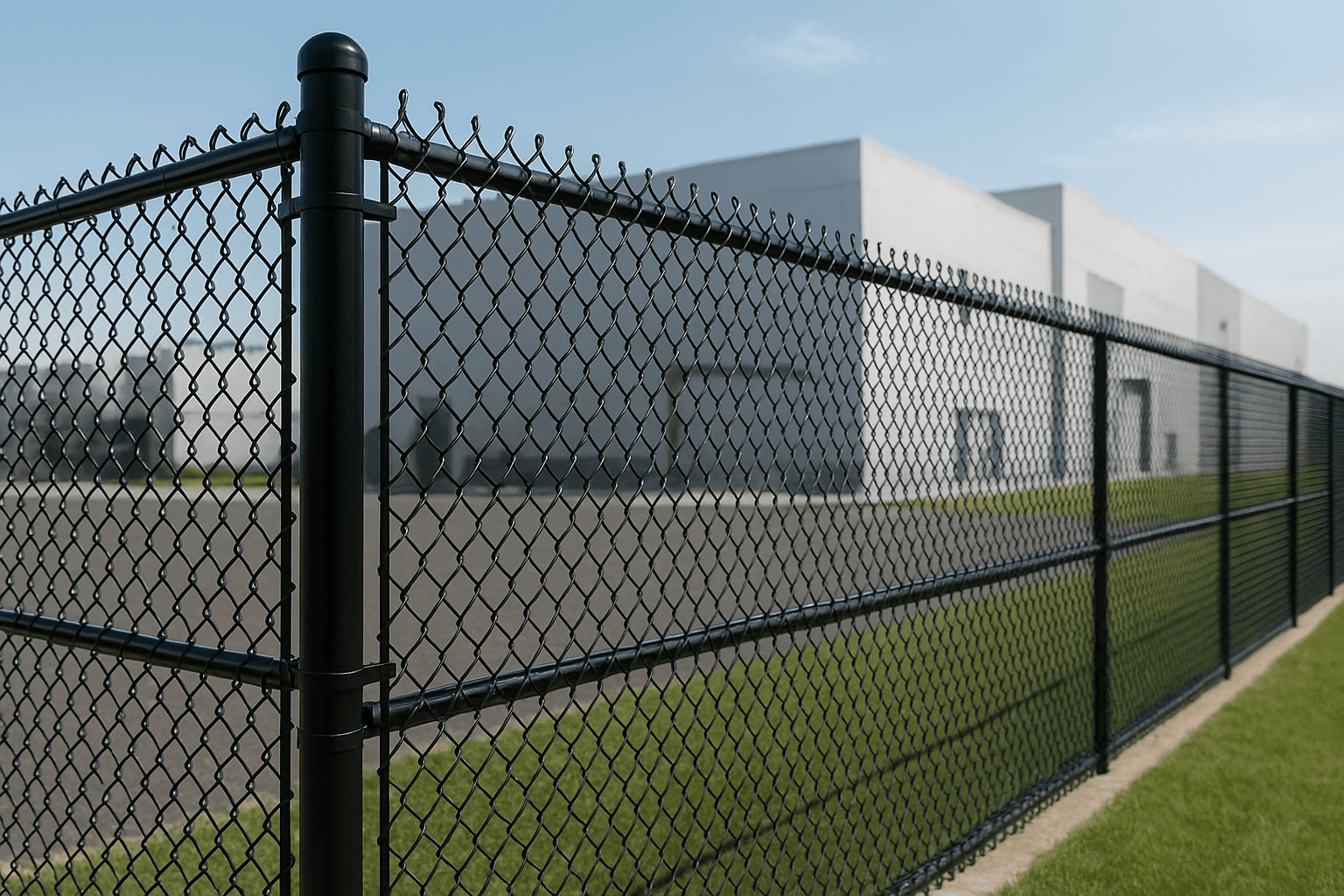 Chain link fence along the edge of a commercial property